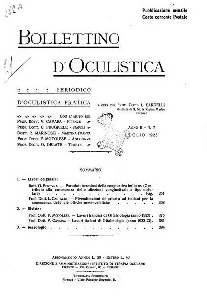 Bollettino d'oculistica periodico d'oculistica pratica