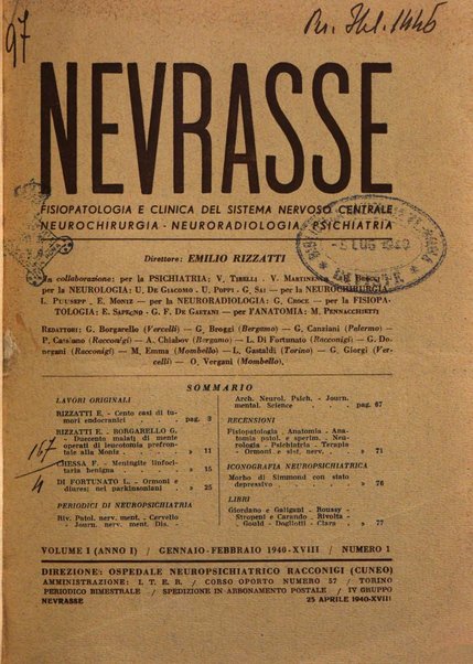 Nevrasse fisiopatologia e clinica del sistema nervoso centrale, neurochirurgia, neuroradiologia, psichiatria