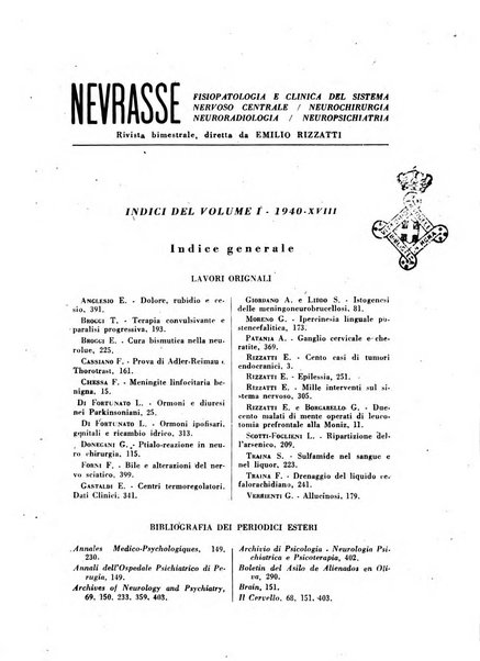 Nevrasse fisiopatologia e clinica del sistema nervoso centrale, neurochirurgia, neuroradiologia, psichiatria