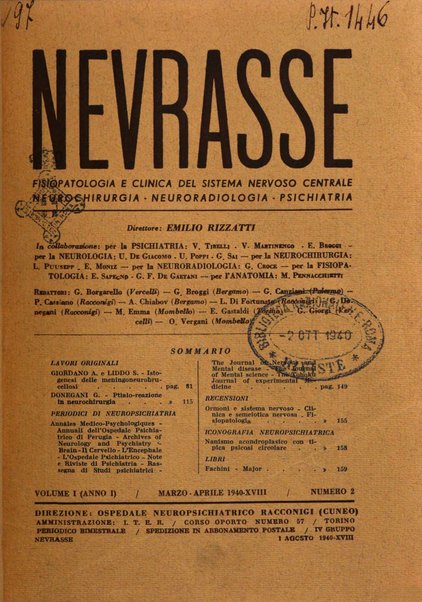 Nevrasse fisiopatologia e clinica del sistema nervoso centrale, neurochirurgia, neuroradiologia, psichiatria