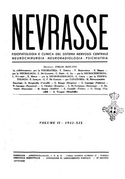 Nevrasse fisiopatologia e clinica del sistema nervoso centrale, neurochirurgia, neuroradiologia, psichiatria