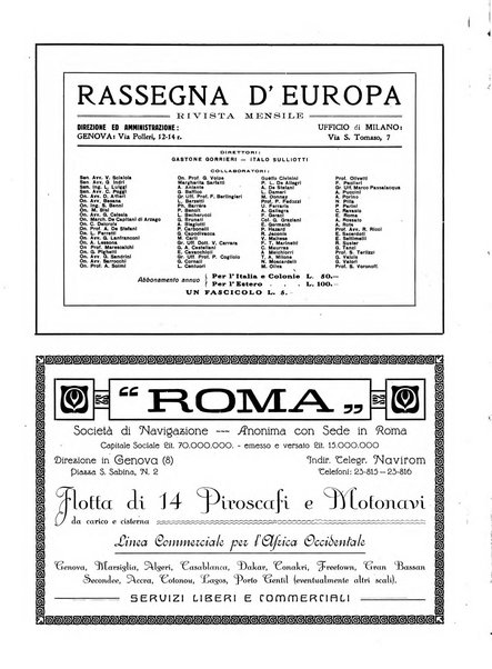 Rassegna d'Europa politica, finanze, marina, lettere, scienze, industria