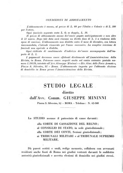 Rivista giuridica delle forze armate Pubblicazione mensile diretta da Giuseppe Mininni