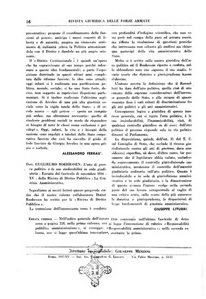 Rivista giuridica delle forze armate Pubblicazione mensile diretta da Giuseppe Mininni