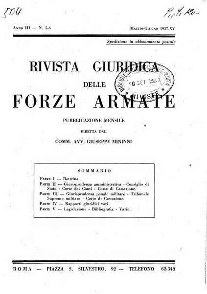 Rivista giuridica delle forze armate Pubblicazione mensile diretta da Giuseppe Mininni