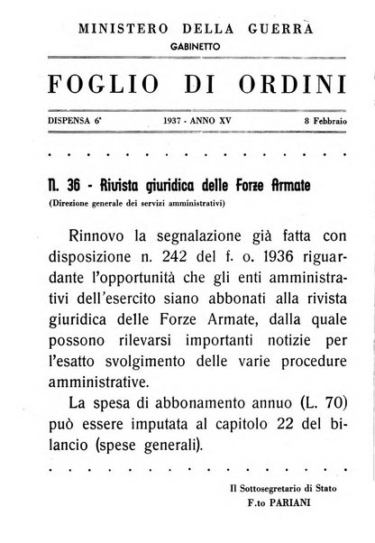 Rivista giuridica delle forze armate Pubblicazione mensile diretta da Giuseppe Mininni