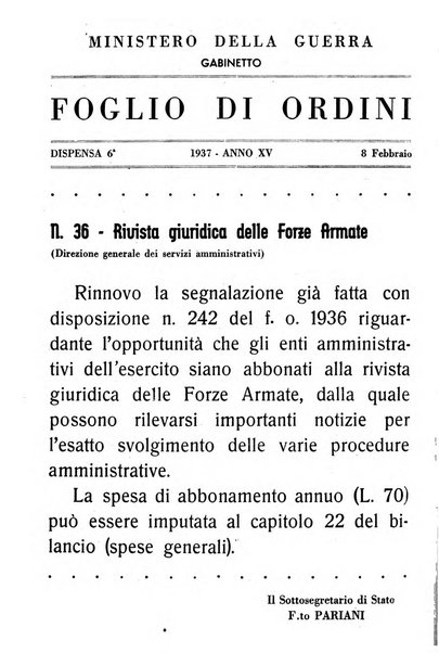 Rivista giuridica delle forze armate Pubblicazione mensile diretta da Giuseppe Mininni