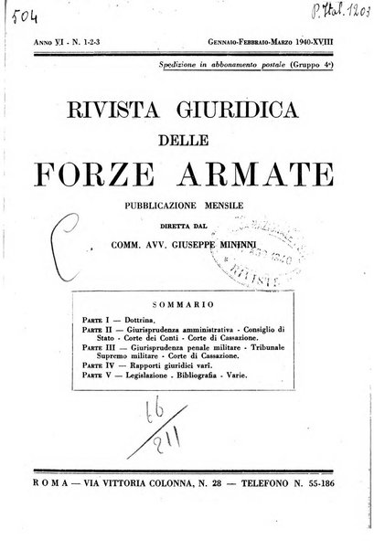 Rivista giuridica delle forze armate Pubblicazione mensile diretta da Giuseppe Mininni