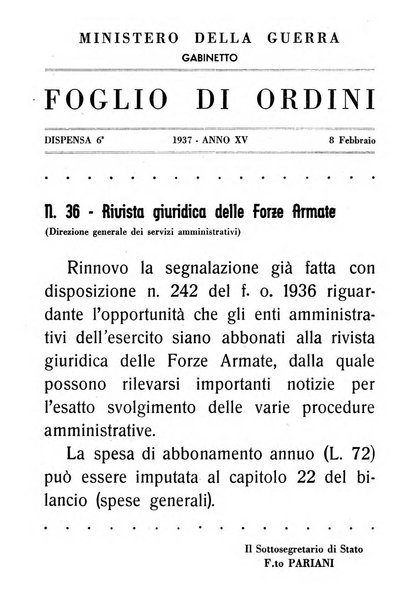 Rivista giuridica delle forze armate Pubblicazione mensile diretta da Giuseppe Mininni