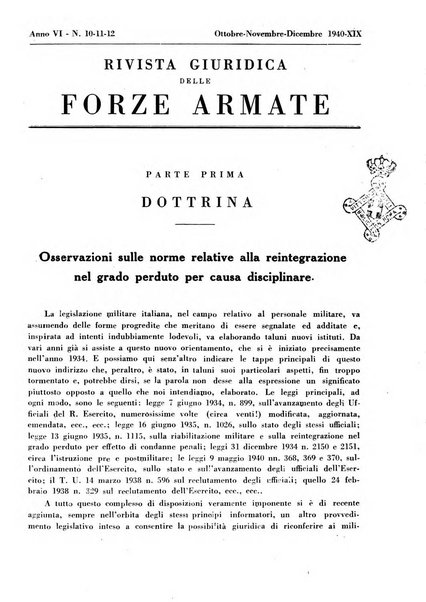 Rivista giuridica delle forze armate Pubblicazione mensile diretta da Giuseppe Mininni