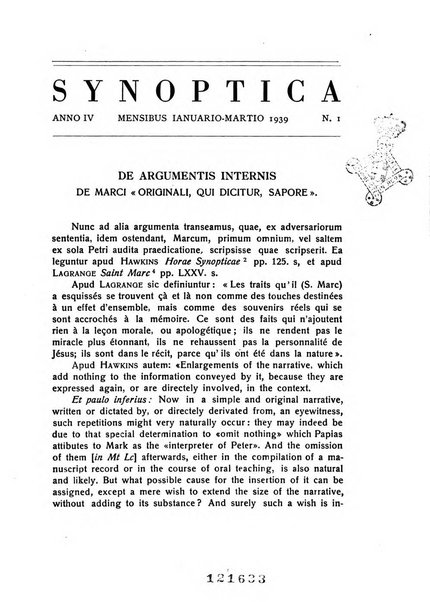 Synoptica Commentarii trimestres. A Primo Vannutelli sacerdote editi