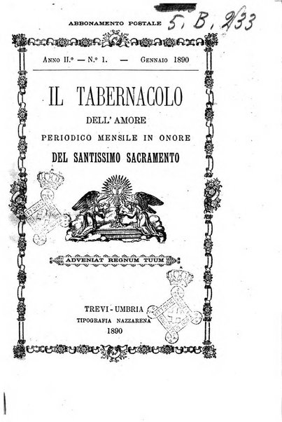 Il tabernacolo dell'amore periodico mensile in onore del ss. Sacramento