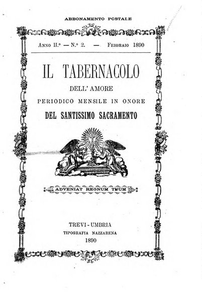 Il tabernacolo dell'amore periodico mensile in onore del ss. Sacramento