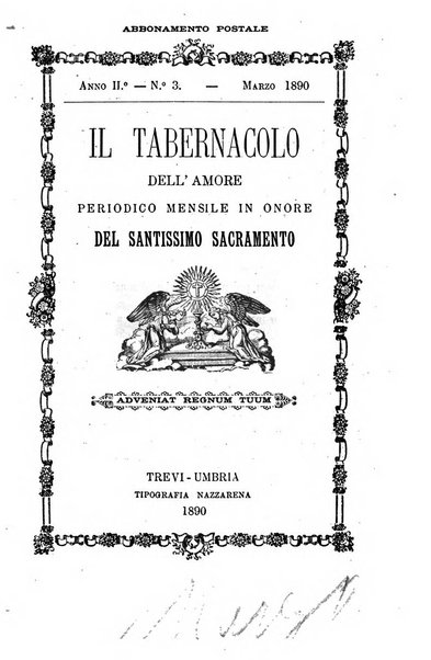 Il tabernacolo dell'amore periodico mensile in onore del ss. Sacramento