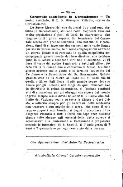 Il tabernacolo dell'amore periodico mensile in onore del ss. Sacramento