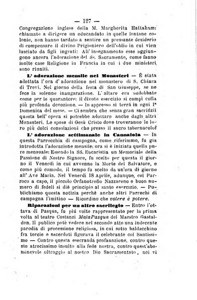 Il tabernacolo dell'amore periodico mensile in onore del ss. Sacramento