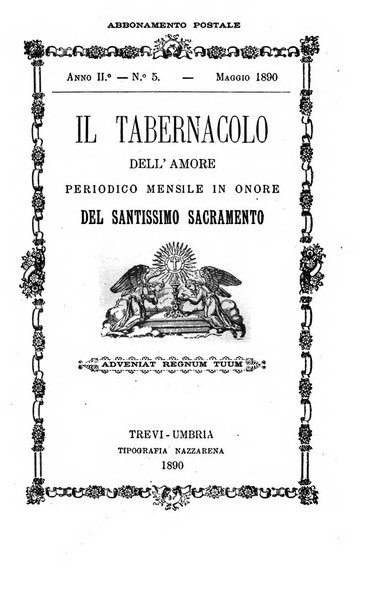 Il tabernacolo dell'amore periodico mensile in onore del ss. Sacramento