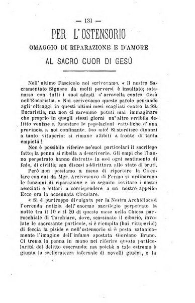 Il tabernacolo dell'amore periodico mensile in onore del ss. Sacramento