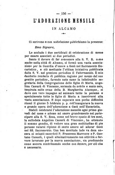 Il tabernacolo dell'amore periodico mensile in onore del ss. Sacramento