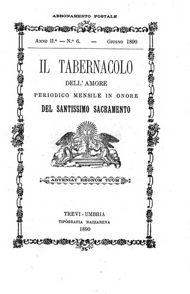 Il tabernacolo dell'amore periodico mensile in onore del ss. Sacramento