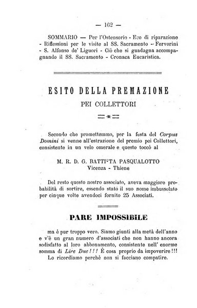 Il tabernacolo dell'amore periodico mensile in onore del ss. Sacramento