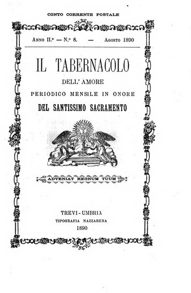 Il tabernacolo dell'amore periodico mensile in onore del ss. Sacramento