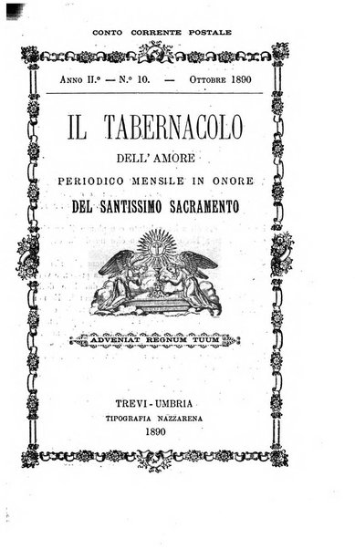 Il tabernacolo dell'amore periodico mensile in onore del ss. Sacramento