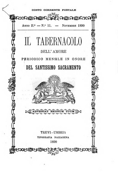 Il tabernacolo dell'amore periodico mensile in onore del ss. Sacramento