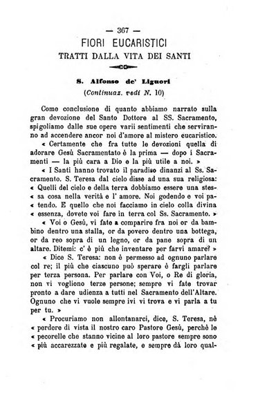 Il tabernacolo dell'amore periodico mensile in onore del ss. Sacramento