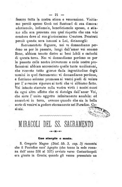 Il tabernacolo dell'amore periodico mensile in onore del ss. Sacramento