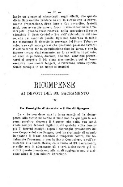 Il tabernacolo dell'amore periodico mensile in onore del ss. Sacramento