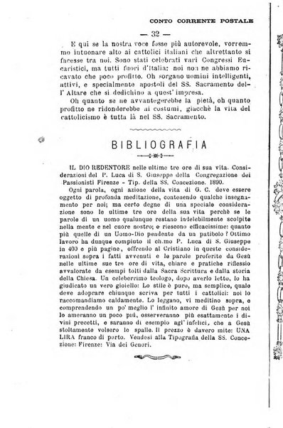 Il tabernacolo dell'amore periodico mensile in onore del ss. Sacramento