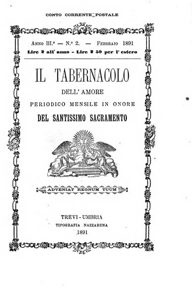 Il tabernacolo dell'amore periodico mensile in onore del ss. Sacramento