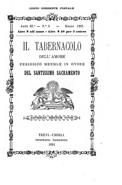 Il tabernacolo dell'amore periodico mensile in onore del ss. Sacramento