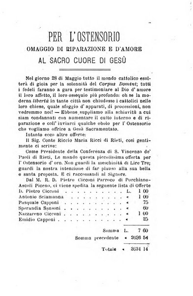 Il tabernacolo dell'amore periodico mensile in onore del ss. Sacramento