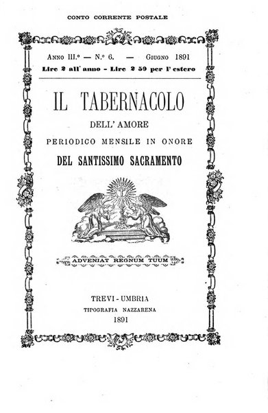 Il tabernacolo dell'amore periodico mensile in onore del ss. Sacramento