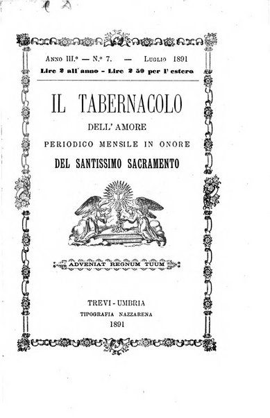 Il tabernacolo dell'amore periodico mensile in onore del ss. Sacramento