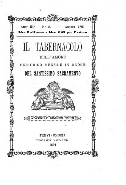 Il tabernacolo dell'amore periodico mensile in onore del ss. Sacramento