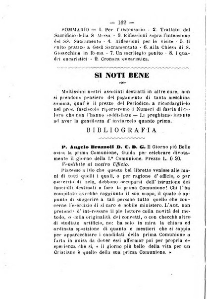 Il tabernacolo dell'amore periodico mensile in onore del ss. Sacramento