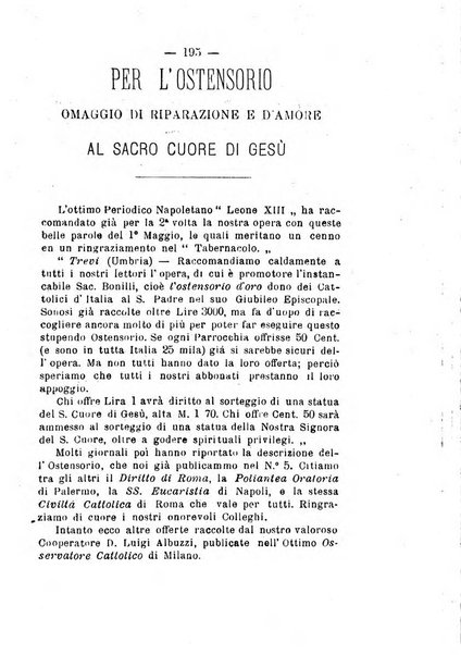 Il tabernacolo dell'amore periodico mensile in onore del ss. Sacramento