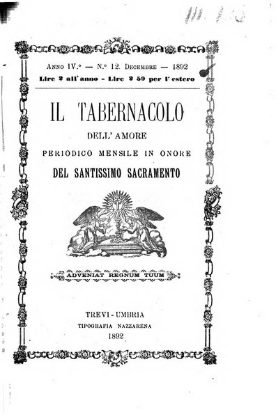 Il tabernacolo dell'amore periodico mensile in onore del ss. Sacramento