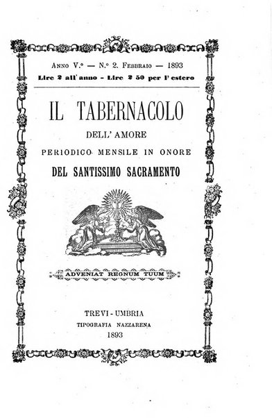 Il tabernacolo dell'amore periodico mensile in onore del ss. Sacramento