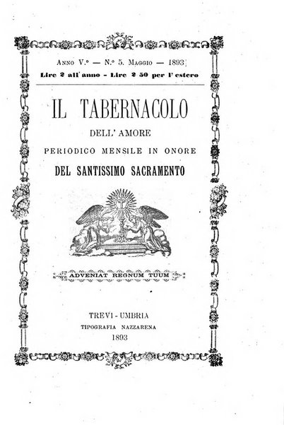 Il tabernacolo dell'amore periodico mensile in onore del ss. Sacramento