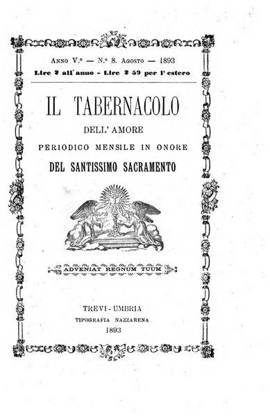 Il tabernacolo dell'amore periodico mensile in onore del ss. Sacramento