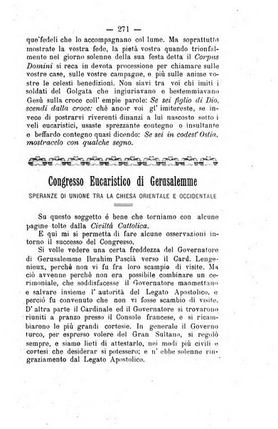 Il tabernacolo dell'amore periodico mensile in onore del ss. Sacramento