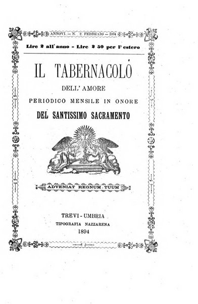 Il tabernacolo dell'amore periodico mensile in onore del ss. Sacramento