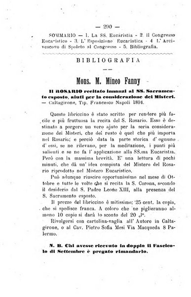 Il tabernacolo dell'amore periodico mensile in onore del ss. Sacramento