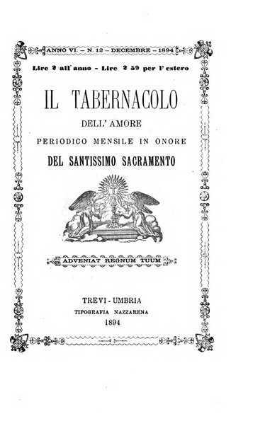 Il tabernacolo dell'amore periodico mensile in onore del ss. Sacramento