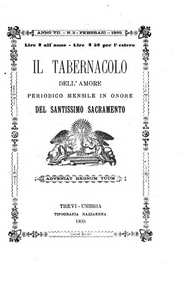 Il tabernacolo dell'amore periodico mensile in onore del ss. Sacramento