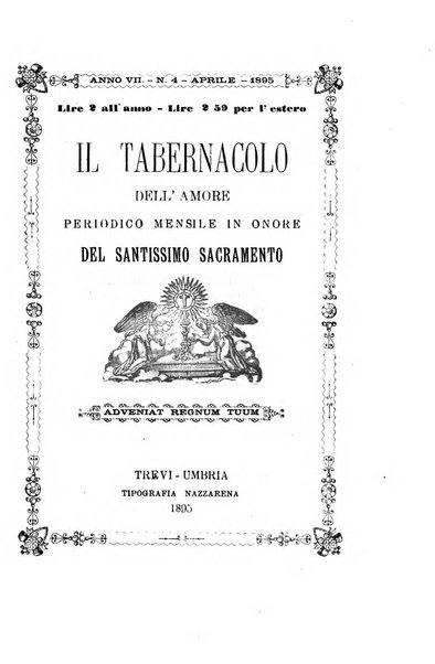 Il tabernacolo dell'amore periodico mensile in onore del ss. Sacramento